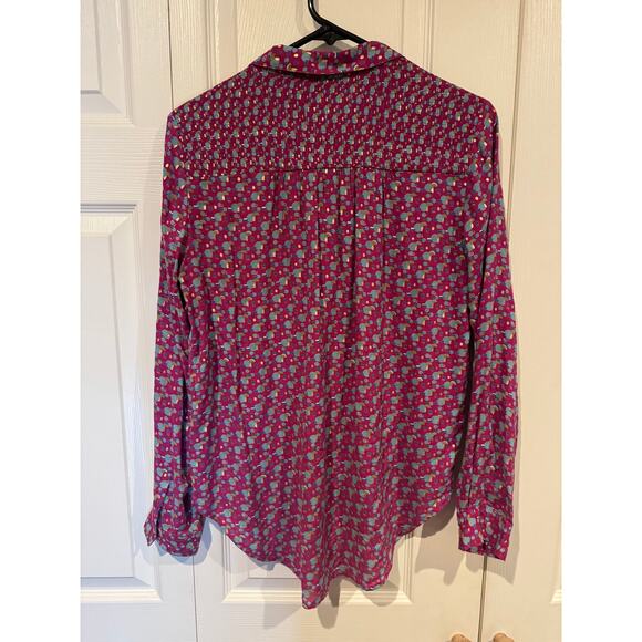 Anthropologie Purple Geometric Button Up Long Sleeve Shirt Top Blouse - Picture 6 of 7
